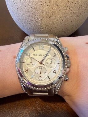 Michael Kors Silver-Tone Crystal Chronograph Watch